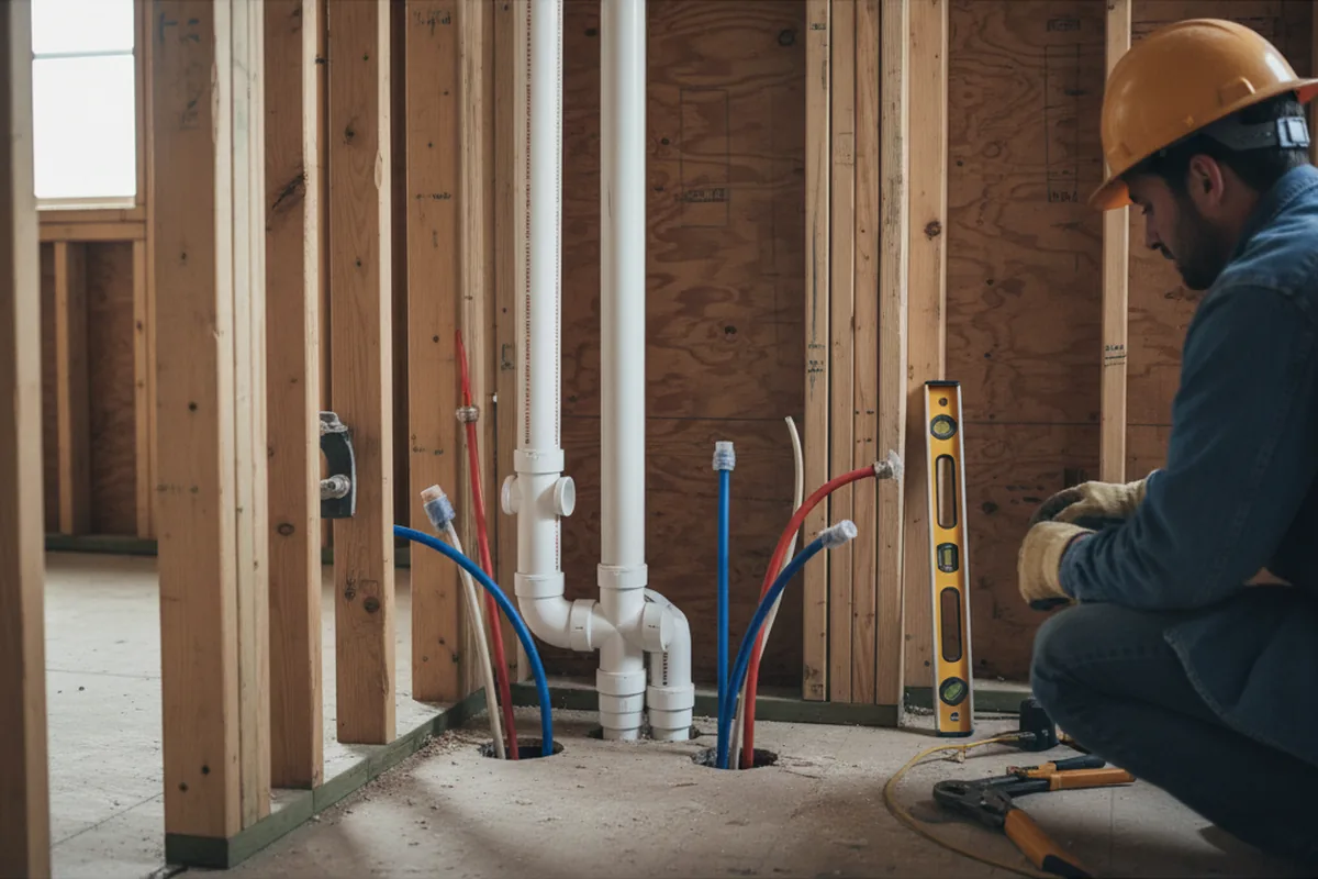Drain and supply rough-in during Sump Pump Repair in Hopewell Junction